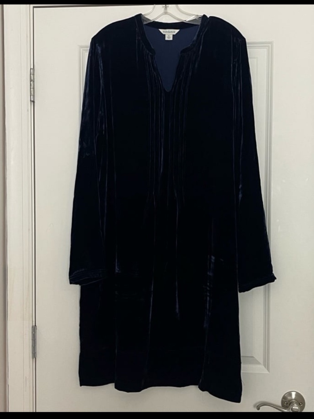 Sundance Hendrix Velvet Shirt Dress Silk Blend Boho Dark Blue Navy Tunic Boho XL